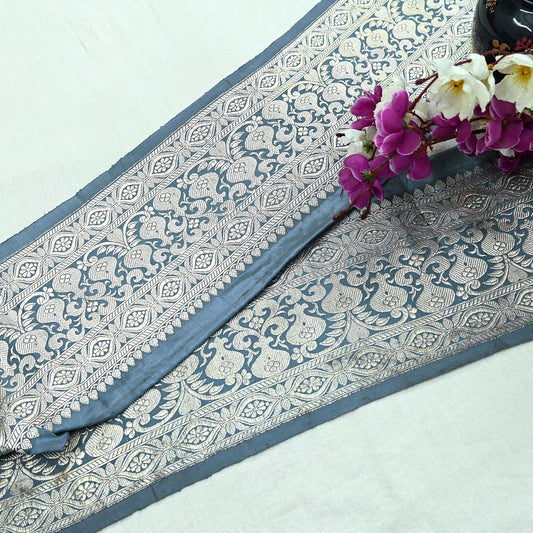 Indian Vintage Gray  Sari Border Woven Banarasi 1yd Trim Craft Sewing Recycled Sari Border Silver Zari Pure Silk Home Decor Crafting