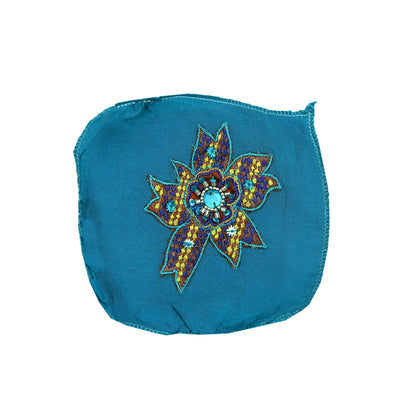 Indian Vintage 3 Pcs Rare Appliques Blue Pure Crepe silk Applique VERY OLD ANTIQUE Vintage Embroidered Snippets Remnants Craft Journals