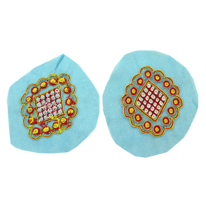 Indian Vintage 3 Pcs Rare Appliques Blue Georgette Applique VERY OLD ANTIQUE Vintage Embroidered Snippets Remnants Craft Journals