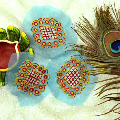 Indian Vintage 3 Pcs Rare Appliques Blue Georgette Applique VERY OLD ANTIQUE Vintage Embroidered Snippets Remnants Craft Journals
