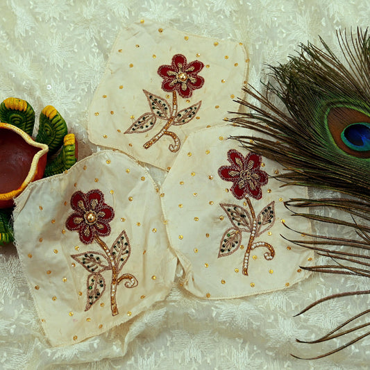 Vintage 3 Pcs Appliques Ivory Sari Pure Silk Applique VERY OLD ANTIQUE Vintage Hand Embroidered Snippets Remnants Craft Journals India Rare