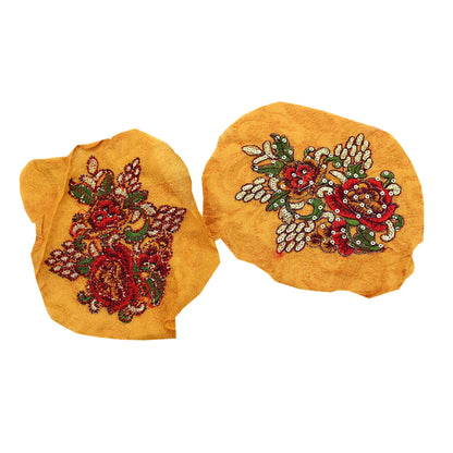 Indian Vintage 3 Pcs Rare Appliques Saffron Pure silk Applique VERY OLD ANTIQUE Vintage Embroidered Snippets Remnants Craft Journals