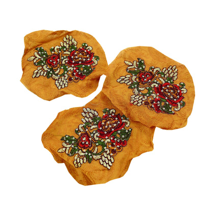 Indian Vintage 3 Pcs Rare Appliques Saffron Pure silk Applique VERY OLD ANTIQUE Vintage Embroidered Snippets Remnants Craft Journals