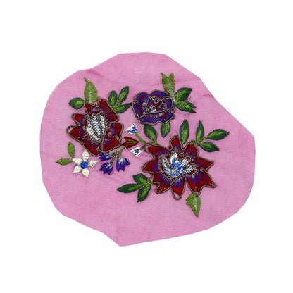 Indian Vintage 1 Pcs Rare Appliques Pink Georgette Applique VERY OLD ANTIQUE Vintage Embroidered Snippets Remnants Craft Journals Peacock