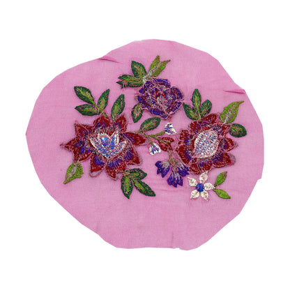 Indian Vintage 1 Pcs Rare Appliques Pink Georgette Applique VERY OLD ANTIQUE Vintage Embroidered Snippets Remnants Craft Journals Peacock