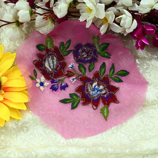 Indian Vintage 1 Pcs Rare Appliques Pink Georgette Applique VERY OLD ANTIQUE Vintage Embroidered Snippets Remnants Craft Journals Peacock