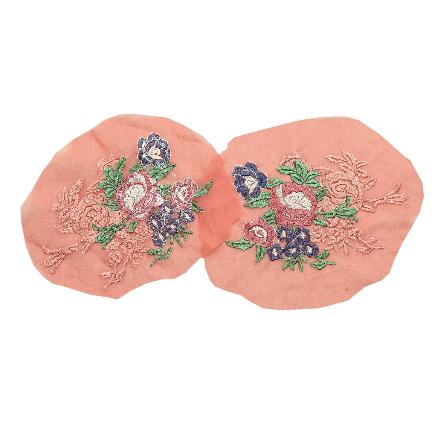 Indian Vintage 2 Pcs Rare Appliques Peach Georgette Applique VERY OLD ANTIQUE Vintage Embroidered Snippets Remnants Craft Journals Peacock