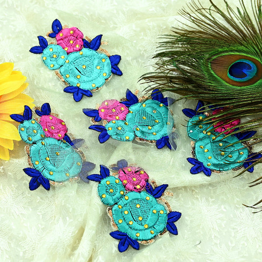 Indian Vintage 5 Pcs Rare Appliques Green Net Applique VERY OLD ANTIQUE Vintage Embroidered Snippets Remnants Craft Journals