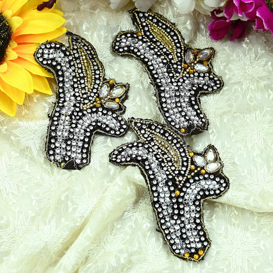 Indian Vintage 3 Pcs Rare Appliques Black Georgette Applique VERY OLD ANTIQUE Vintage Embroidered Snippets Remnants Craft Journals