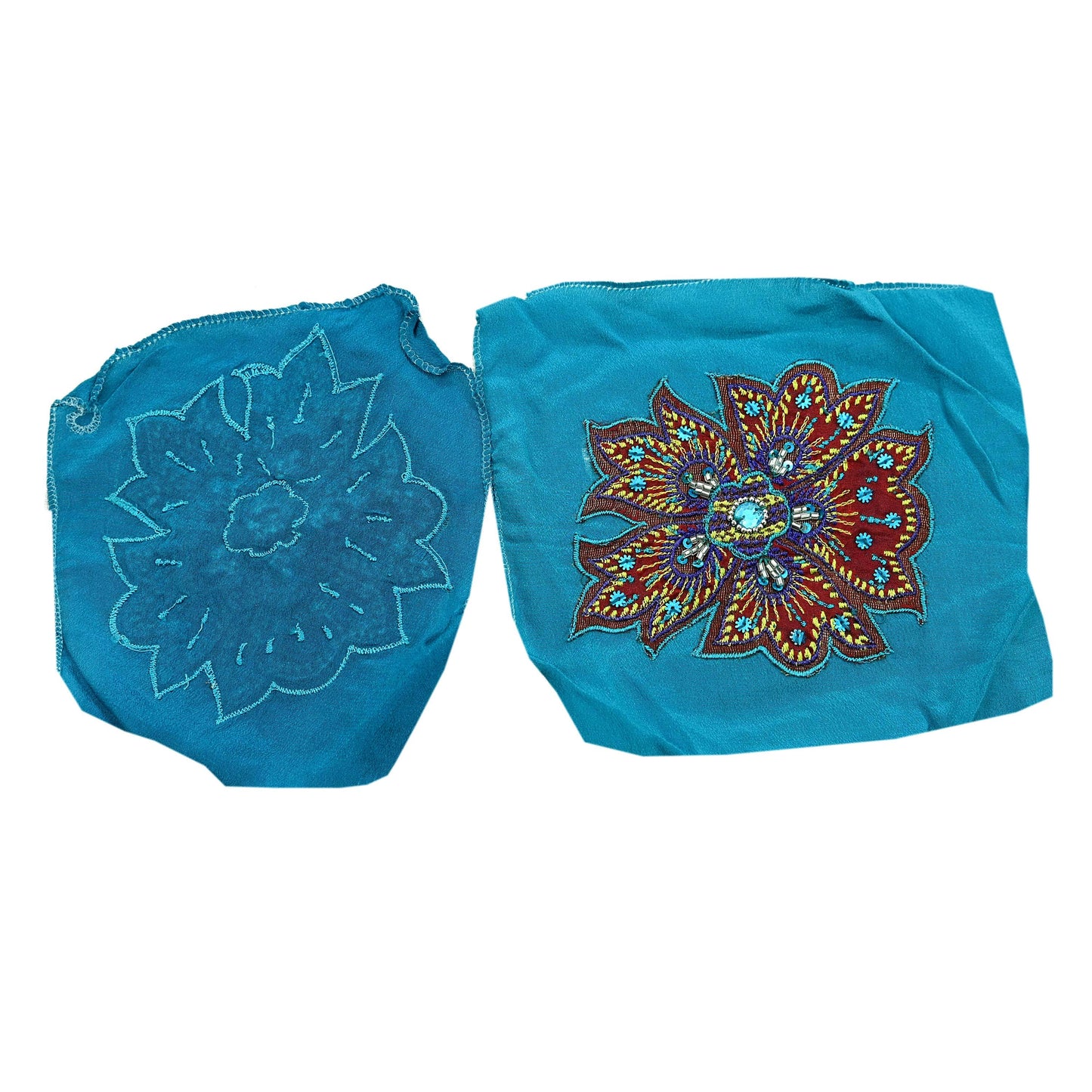 Indian Vintage 3 Pcs Rare Appliques Blue Pure Crepe silk Applique VERY OLD ANTIQUE Vintage Embroidered Snippets Remnants Craft Journals