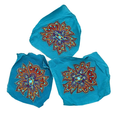 Indian Vintage 3 Pcs Rare Appliques Blue Pure Crepe silk Applique VERY OLD ANTIQUE Vintage Embroidered Snippets Remnants Craft Journals