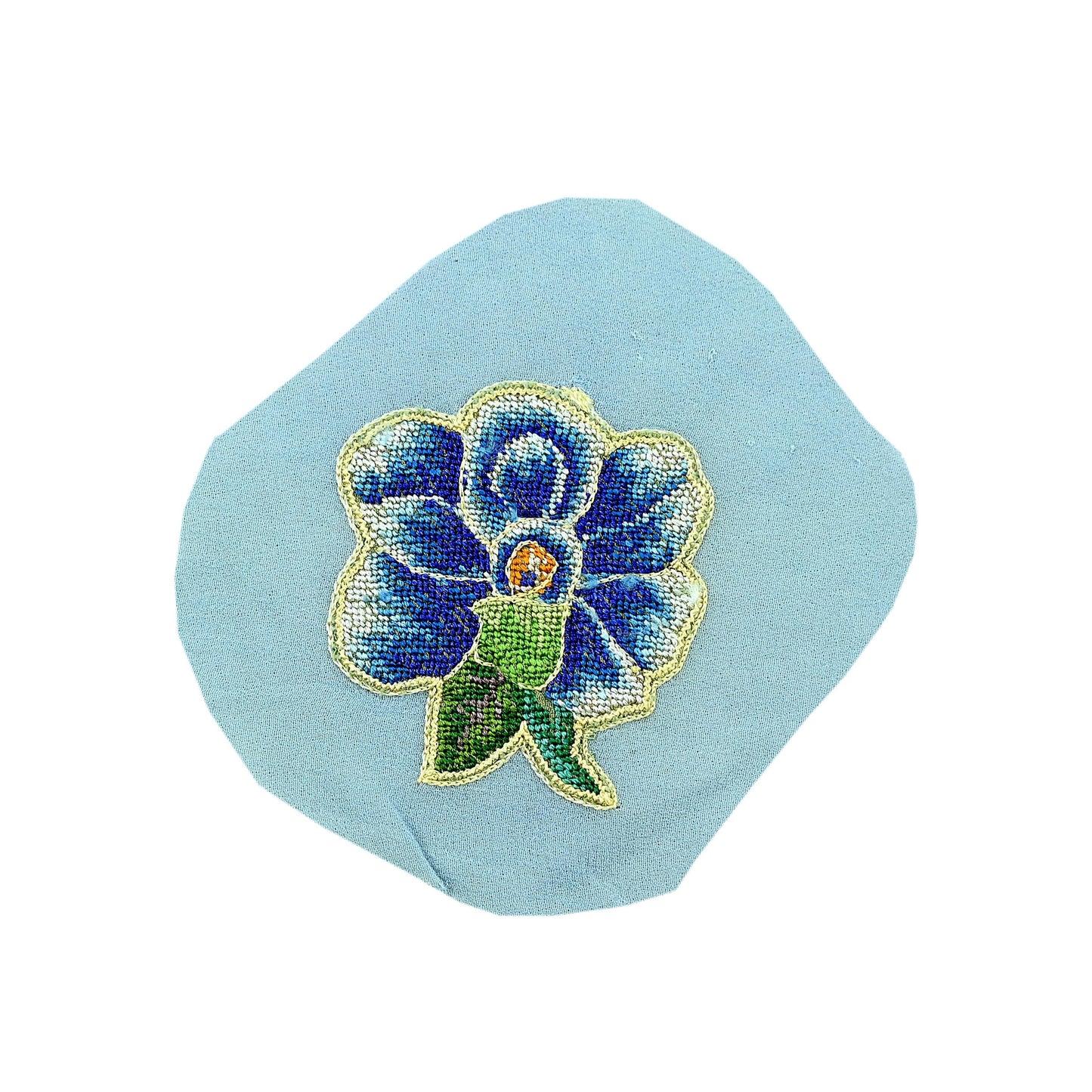 Indian Vintage 7 Pcs Rare Appliques Blue Georgette Applique VERY OLD ANTIQUE Vintage Embroidered Snippets Remnants Craft Journals