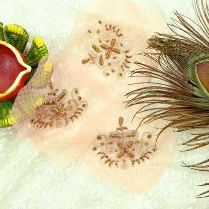 Indian Vintage 3 Pcs Rare Appliques Peach Georgette Applique VERY OLD ANTIQUE Vintage Embroidered Snippets Remnants Craft Journals