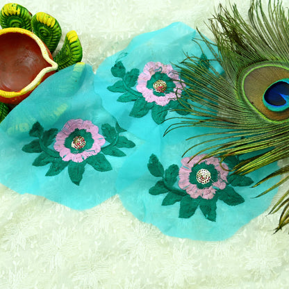 Indian Vintage 3 Pcs Rare Appliques Green Georgette Applique VERY OLD ANTIQUE Vintage Embroidered Snippets Remnants Craft Journals Peacock