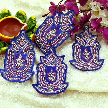 Indian Vintage 4 Pcs Rare Appliques Blue Applique VERY OLD ANTIQUE Vintage Embroidered Snippets Remnants Craft Journals