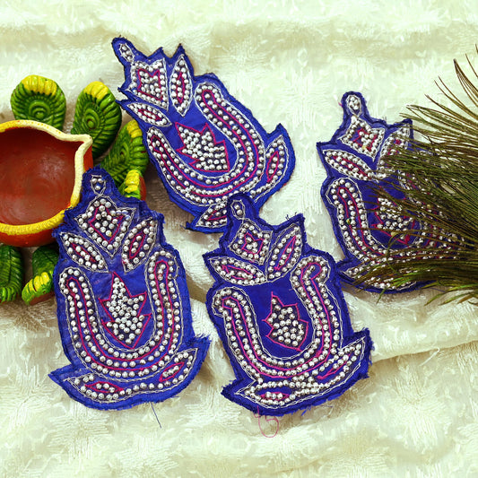 Indian Vintage 4 Pcs Rare Appliques Blue Applique VERY OLD ANTIQUE Vintage Embroidered Snippets Remnants Craft Journals