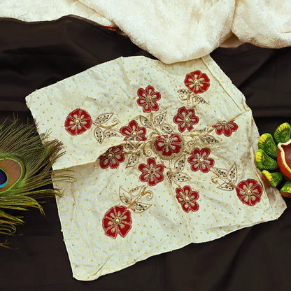 Vintage 1 Pcs Appliques Ivory Sari Pure Silk Applique VERY OLD ANTIQUE Vintage Hand Embroidered Snippets Remnants Craft Journals India Rare