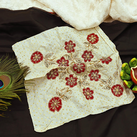 Vintage 1 Pcs Appliques Ivory Sari Pure Silk Applique VERY OLD ANTIQUE Vintage Hand Embroidered Snippets Remnants Craft Journals India Rare