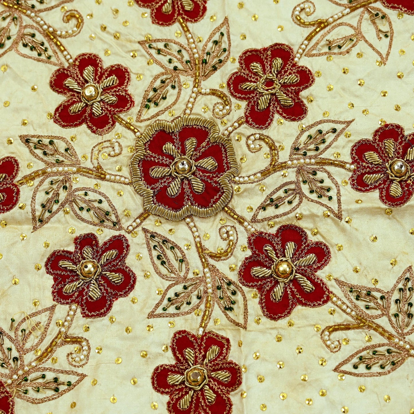 Vintage 1 Pcs Appliques Ivory Sari Pure Silk Applique VERY OLD ANTIQUE Vintage Hand Embroidered Snippets Remnants Craft Journals India Rare
