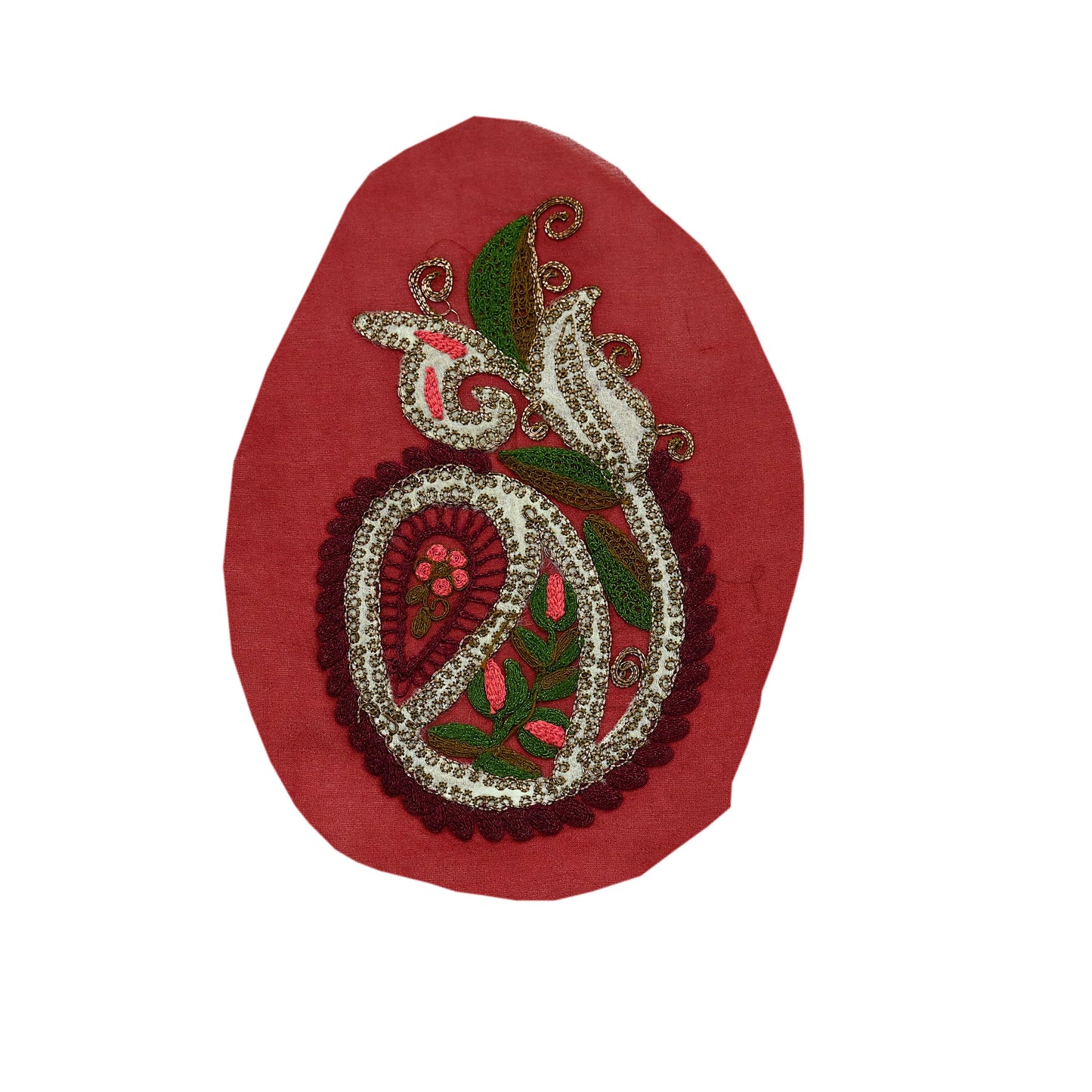 Indian Vintage 4 Pcs Rare Appliques Red Georgette Applique VERY OLD ANTIQUE Vintage Embroidered Snippets Remnants Craft Journals