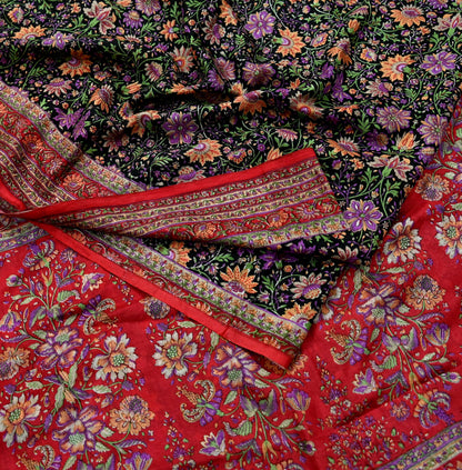 Indian Vintage Sari Black & Red Pure Silk Printed Sarees 6yd Sewing Craft Fabric Dress Making Soft For Crafting Quilting Upcycle