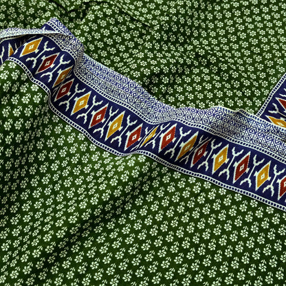 Indian Vintage Sari Blue & Green Pure Cotton Printed Sarees Craft Fabric 5Yd Soft Sewing Sarong Wrap Boho Floral Quilting Upcycle Crafting