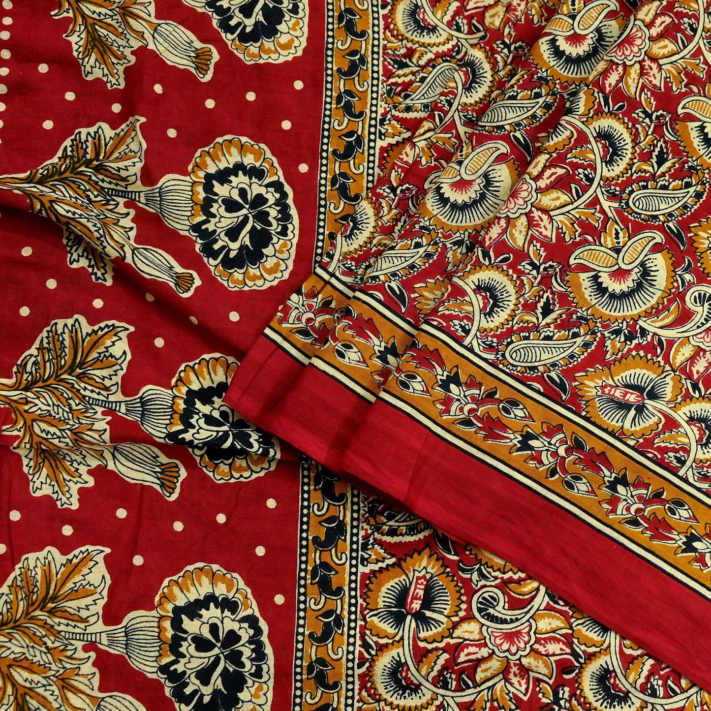 Indian Vintage Red & Beige Saree Printed 100% Pure Cotton Sari Craft Fabric 5Yd Soft Sewing Sarong Wrap Dress Making Quilting Crafting