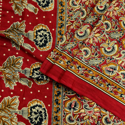 Indian Vintage Red & Beige Saree Printed 100% Pure Cotton Sari Craft Fabric 5Yd Soft Sewing Sarong Wrap Dress Making Quilting Crafting