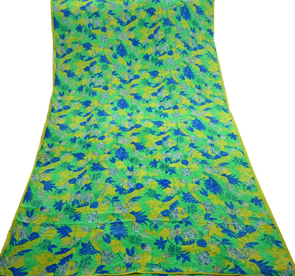 Indian Vintage Sari Lemon & Green Pure Crepe Silk Printed Sarees 6yd Sewing Floral Craft Fabric Wrap Dress making For Crafting Quilting