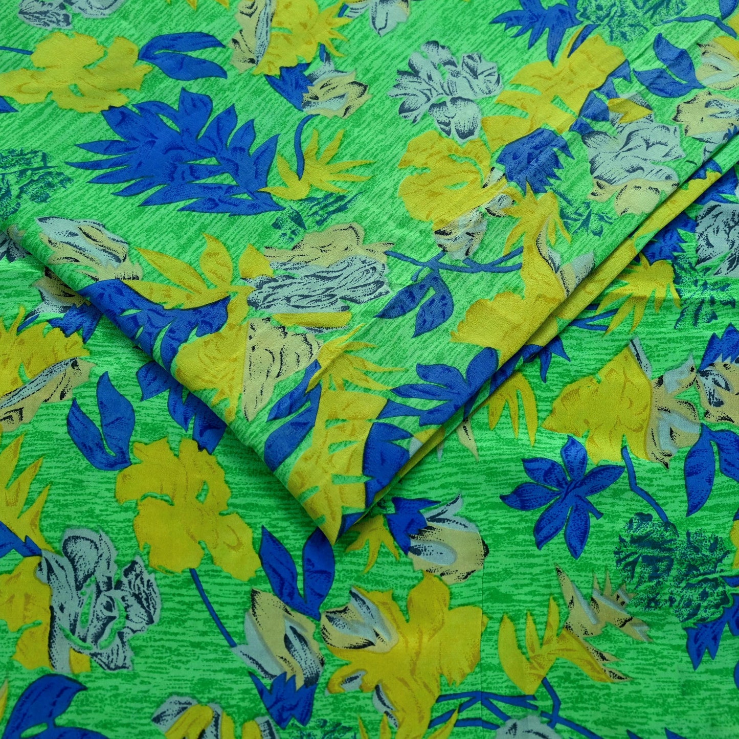 Indian Vintage Sari Lemon & Green Pure Crepe Silk Printed Sarees 6yd Sewing Floral Craft Fabric Wrap Dress making For Crafting Quilting