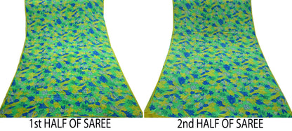 Indian Vintage Sari Lemon & Green Pure Crepe Silk Printed Sarees 6yd Sewing Floral Craft Fabric Wrap Dress making For Crafting Quilting