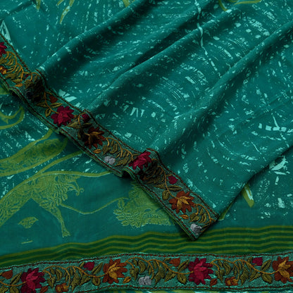 Women Vintage Sari Green 100% Pure Georgette Silk Printed Saree Craft Fabric Sewing 5Yd Soft Sari Dress Making Upcycle Quilting Crafting