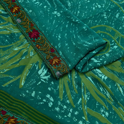 Women Vintage Sari Green 100% Pure Georgette Silk Printed Saree Craft Fabric Sewing 5Yd Soft Sari Dress Making Upcycle Quilting Crafting