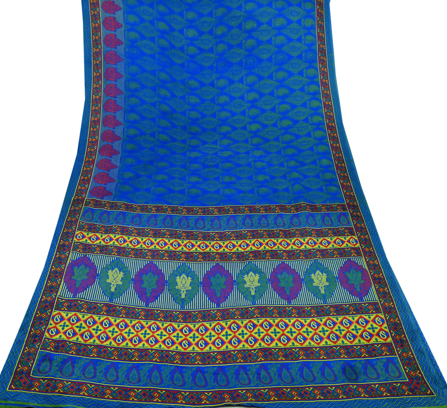 Indian Vintage Blue Saree Moss Crepe Printed Sari 6yd Sewing Paisley Soft Craft Fabric Dressmaking For Crafting Quilting Upcycle Boho