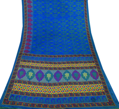 Indian Vintage Blue Saree Moss Crepe Printed Sari 6yd Sewing Paisley Soft Craft Fabric Dressmaking For Crafting Quilting Upcycle Boho