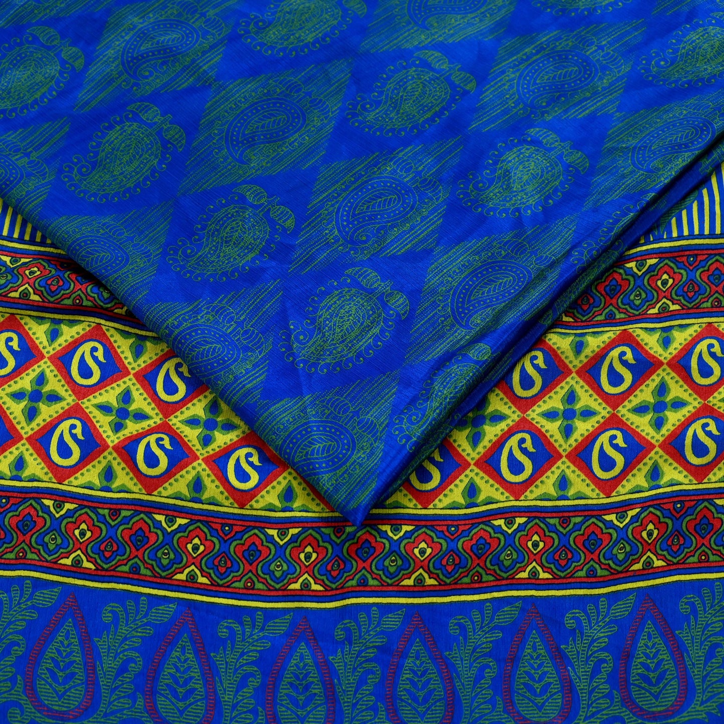 Indian Vintage Blue Saree Moss Crepe Printed Sari 6yd Sewing Paisley Soft Craft Fabric Dressmaking For Crafting Quilting Upcycle Boho