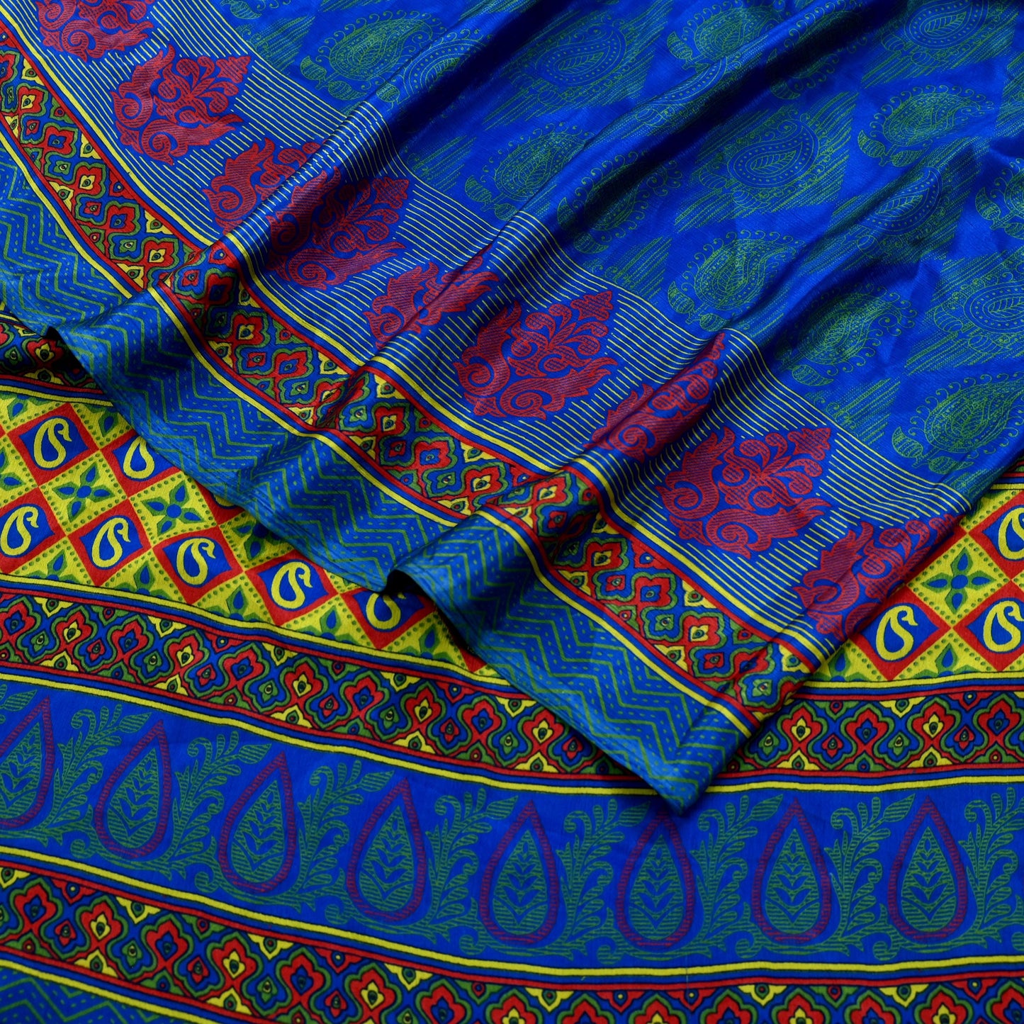 Indian Vintage Blue Saree Moss Crepe Printed Sari 6yd Sewing Paisley Soft Craft Fabric Dressmaking For Crafting Quilting Upcycle Boho