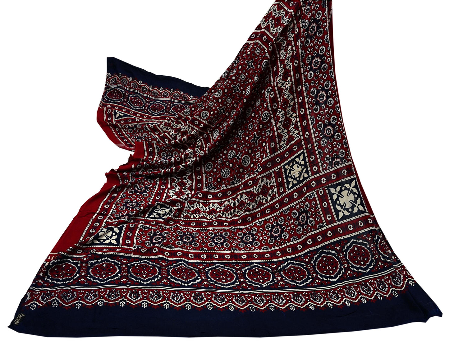 Indian Vintage Dupatta Maroon & Blue Long Stole Printed Hijab Blend Cotton Scarves Veil Soft Wrap Boho