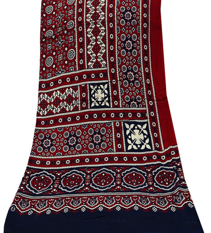 Indian Vintage Dupatta Maroon & Blue Long Stole Printed Hijab Blend Cotton Scarves Veil Soft Wrap Boho