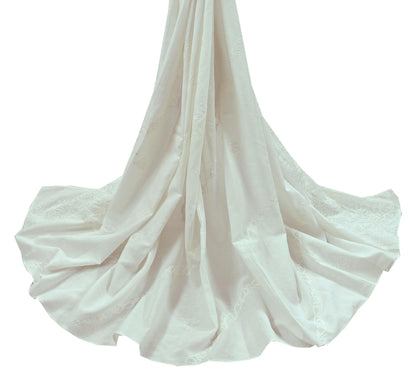 Indian Vintage White Dupatta Long Stole Pure Cotton Hand Embroidered Kantha Scarves Veil Scarf Wrap