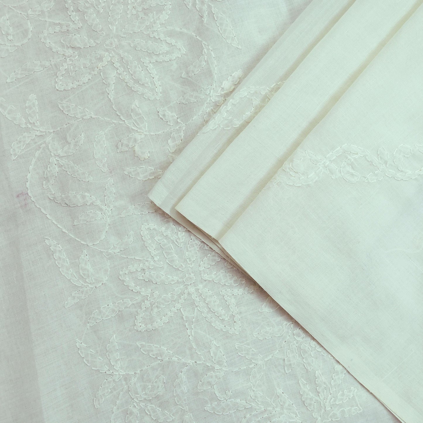 Indian Vintage White Dupatta Long Stole Pure Cotton Hand Embroidered Kantha Scarves Veil Scarf Wrap