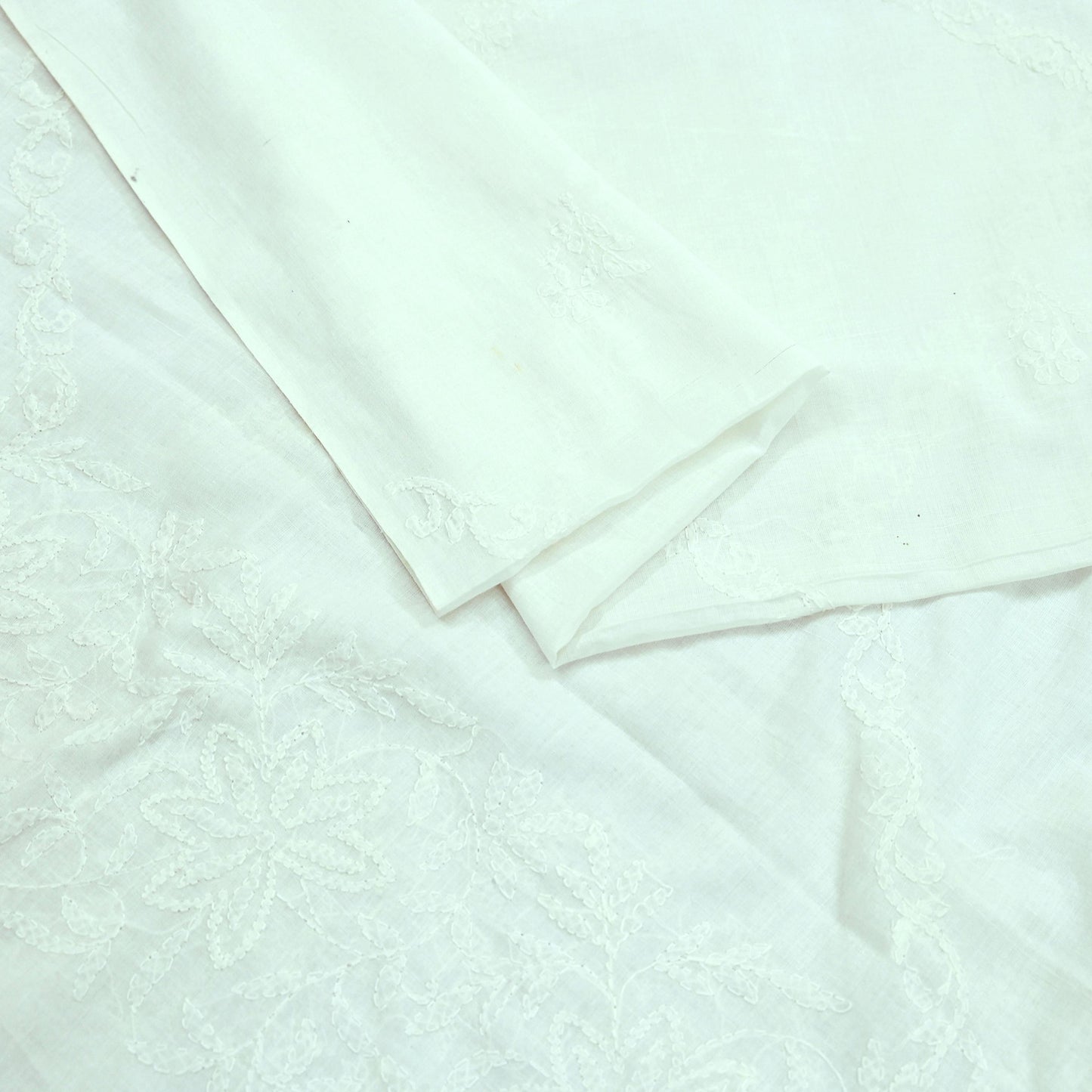 Indian Vintage White Dupatta Long Stole Pure Cotton Hand Embroidered Kantha Scarves Veil Scarf Wrap