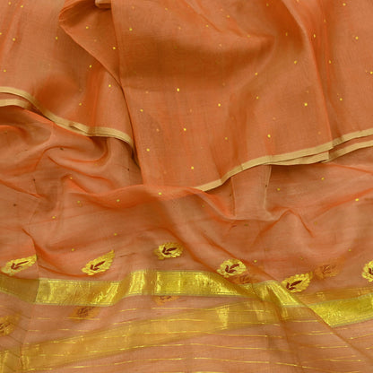 Indian Vintage Dupatta Orange Pure Organza Silk Long Stole Hand Woven Scarves Veil Zari Sequins