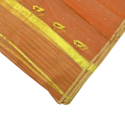 Indian Vintage Dupatta Orange Pure Organza Silk Long Stole Hand Woven Scarves Veil Zari Sequins