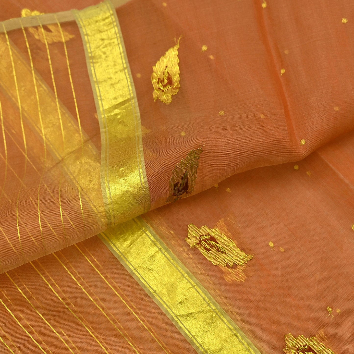 Indian Vintage Dupatta Orange Pure Organza Silk Long Stole Hand Woven Scarves Veil Zari Sequins