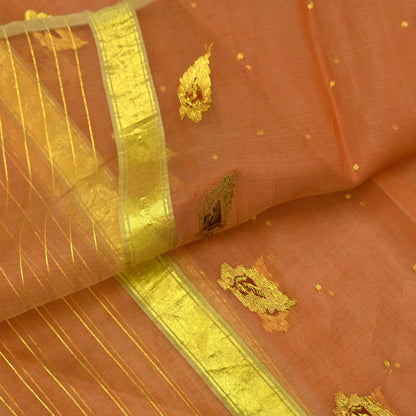 Indian Vintage Dupatta Orange Pure Organza Silk Long Stole Hand Woven Scarves Veil Zari Sequins