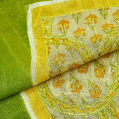 Indian Vintage Dupatta Beige Long Stole Printed Woven Gota patti Pure Chanderi Silk Scarves Veil Golden Zari Soft Fringes