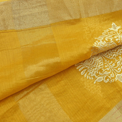 Indian Vintage Mustard Dupatta Long Stole Chanderi Woven Scarves Veil Scarf Wrap Hippie Boho Soft Floral Fringes