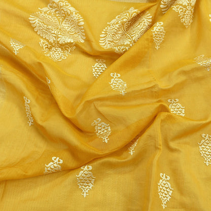 Indian Vintage Mustard Dupatta Long Stole Chanderi Woven Scarves Veil Scarf Wrap Hippie Boho Soft Floral Fringes