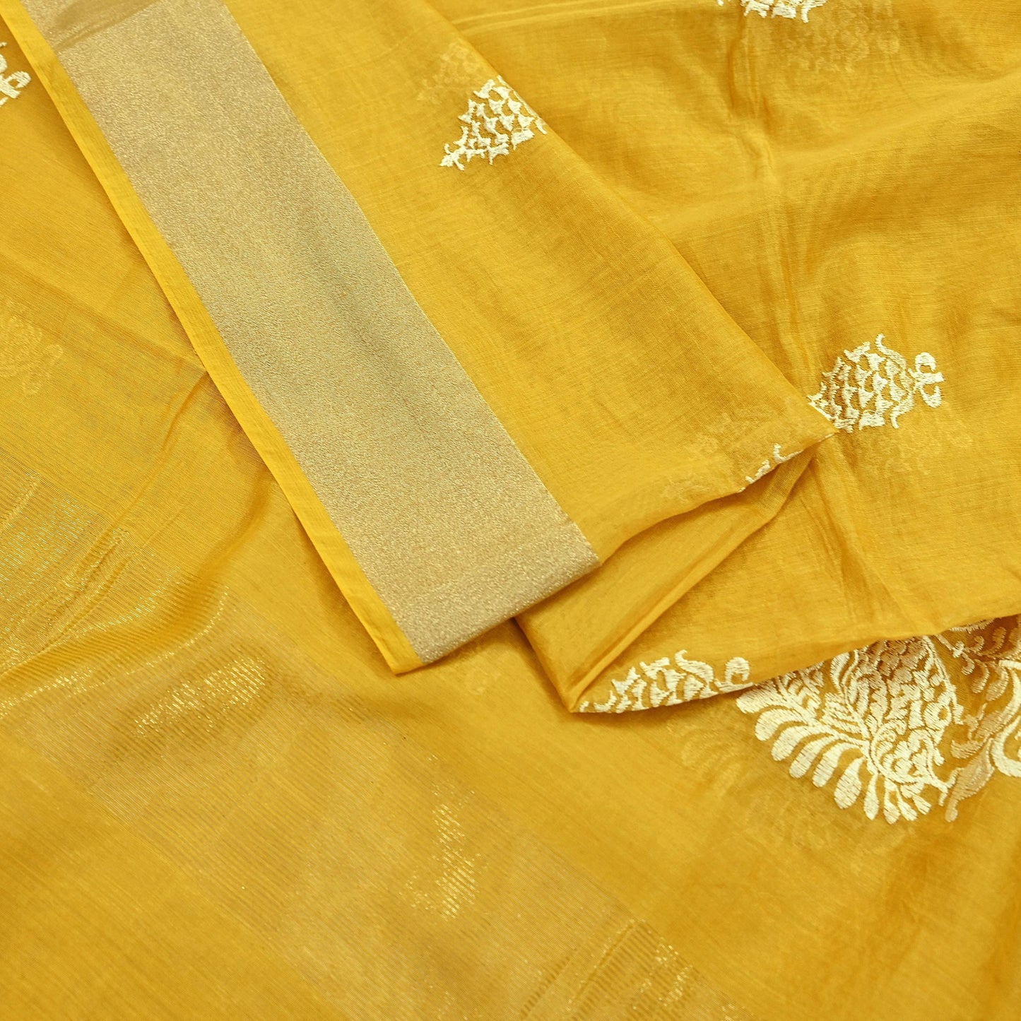 Indian Vintage Mustard Dupatta Long Stole Chanderi Woven Scarves Veil Scarf Wrap Hippie Boho Soft Floral Fringes